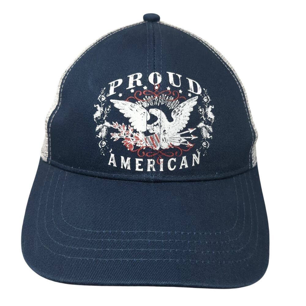 Proud American Trucker Hat Blue One Size Adjustable Mesh Back 6 Panel Shyanne